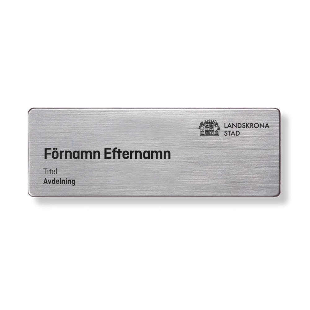 Namnskylt med personnamn, titel och magnetfäste